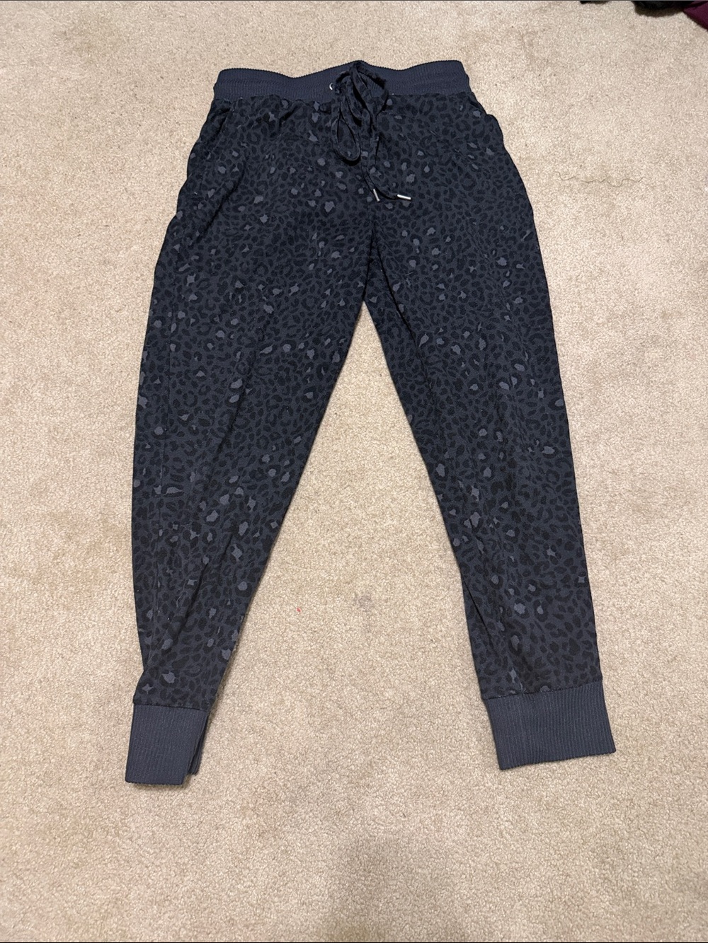 Women’s Dark Gray Leopard Print Jogger Pants - Comfortable Drawstring Waist